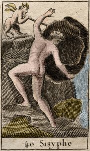 Sisyphus, illustration from Mythologie de la Jeunesse by French School